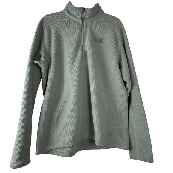 The North Face Mens Waffle Knit 1/4 Zip Pullover Gray Large Fleece Outdoor Layer