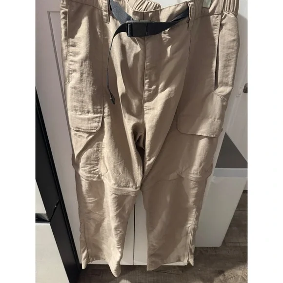 The North Face Mens Convertible Hiking Cargo Pants Khaki Nylon‎ Zip Off Belted L