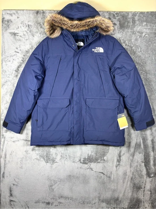 NEW North Face Mens XL McMurdo Parka Puffer Jacket Blue Fur Hood Winter Coat Ski