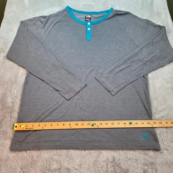 The North Face Henley Mens XL FlashDry‎ Long Sleeve Teal Trim Heather Gray Shirt