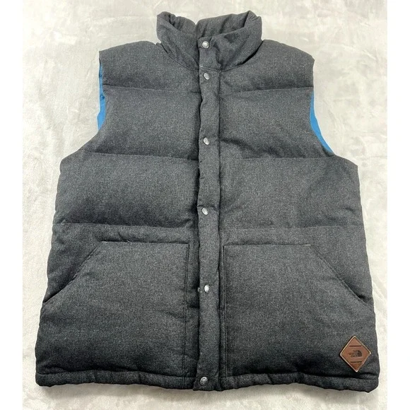 The North Face Cook 550 Down Puffer Vest Jacket Men XL Heather Black Snap On