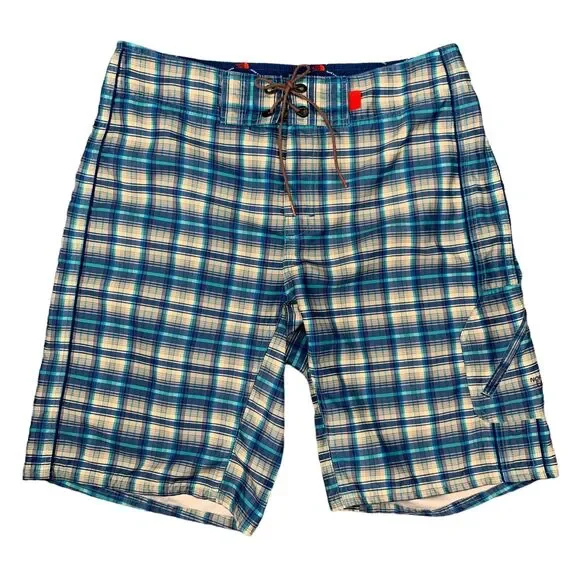 The North Face Board Short Men 34 Multi Plaid Flat Front Fixed Waist Lightweight
