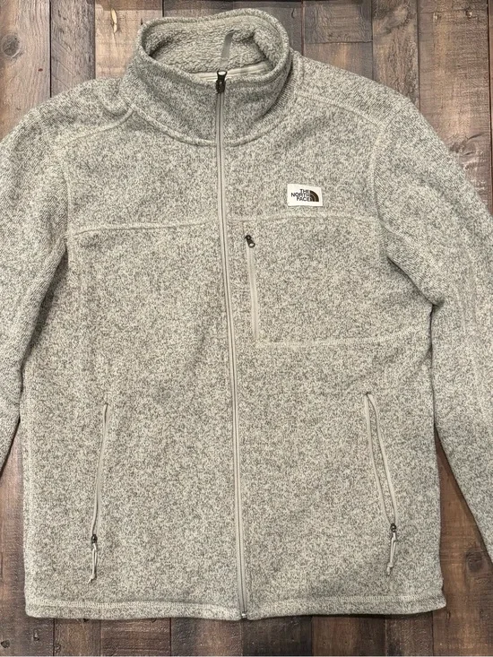 The North Face Light Gray and Tan Heather Full-Zip Fleece Jacket