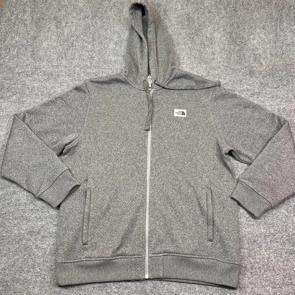 The North Face Hoodie Mens XL Gray Full Zip Fleece Knit Sweatshirt Pockets