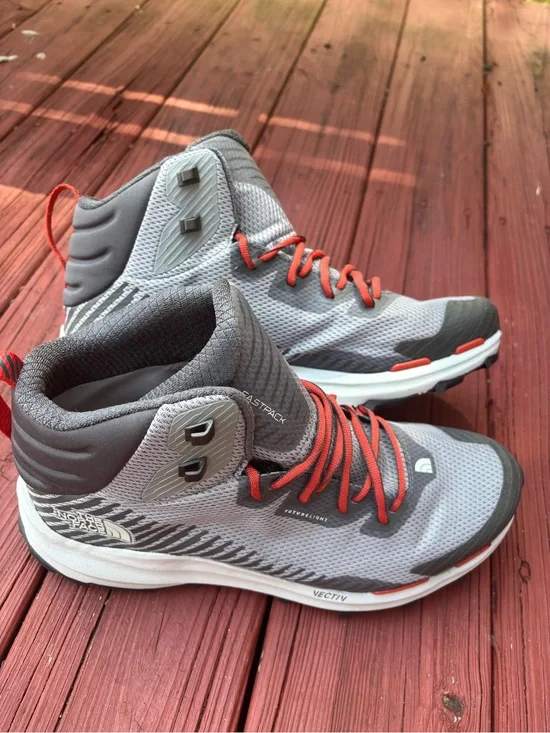 The North Face Gray Mid-Top Hiking Sneakers with Orange Laces