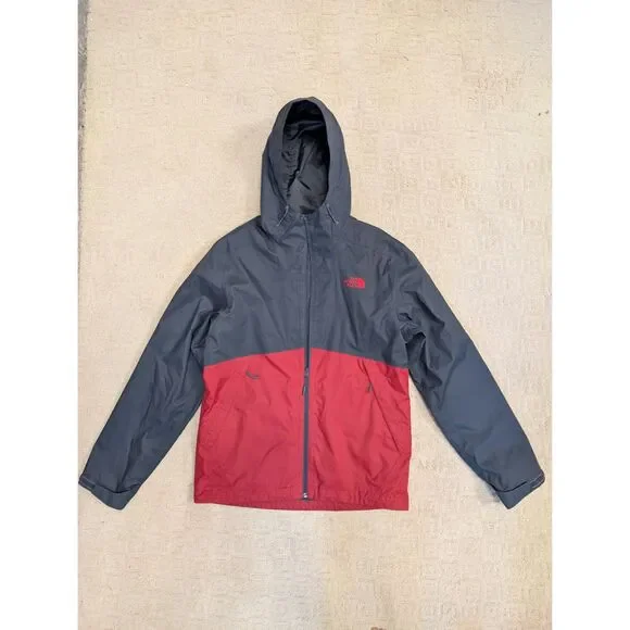 The North Face Jacket Mens Medium Grey Red Venture Dryvent Hooded Rain Resistant