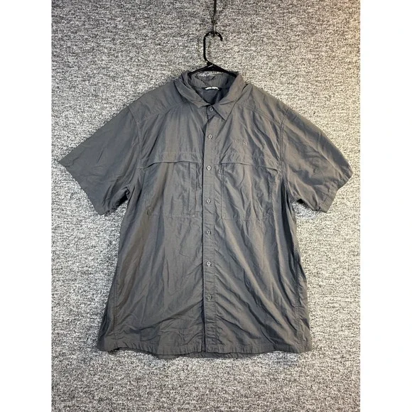 The North Face Mens XL Gray Vented Ripstop Short Sleeve Hiking Button Up Shirt
