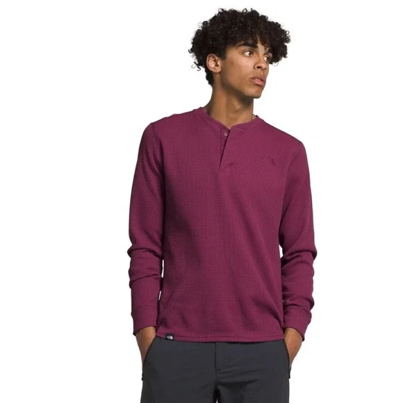 North Face Men's Canyon Fog Thermal Waffle Long Sleeve Henley Shirt Red Medium