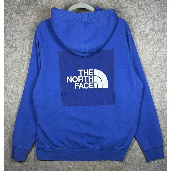 The North Face Mens L Blue Sierra Nevada Topographic Box Logo Hoodie A3VHE
