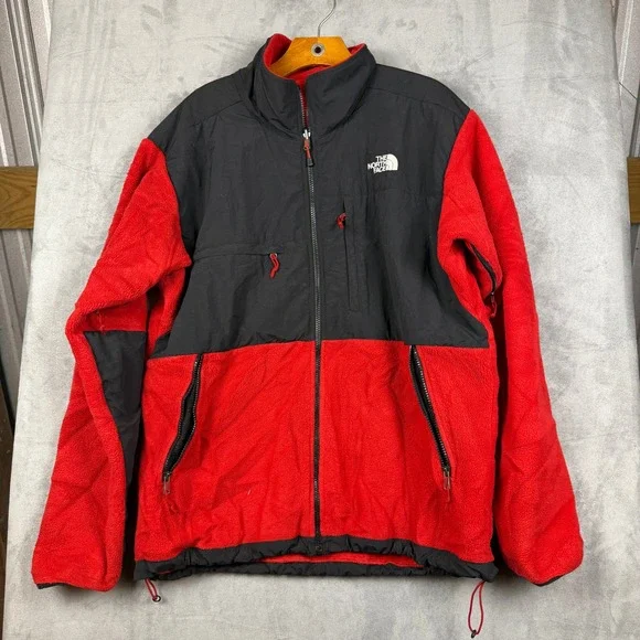 The North Face Mens Denali Fleece Jacket Red Black Colorblock Full Zip Large