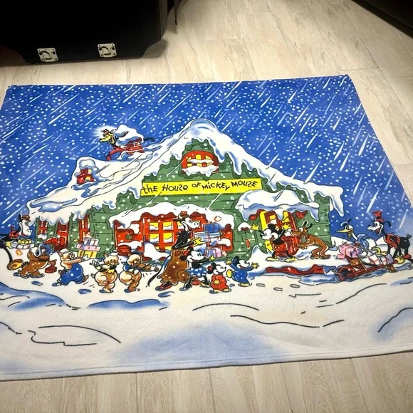 Vintage Disney Christmas Holiday plush throw. House of Mickey Mouse