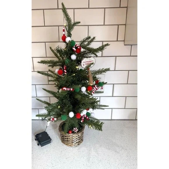 Nearly Natural 2ft. Artificial Christmas Tree Peppermint Parlor LED Lights