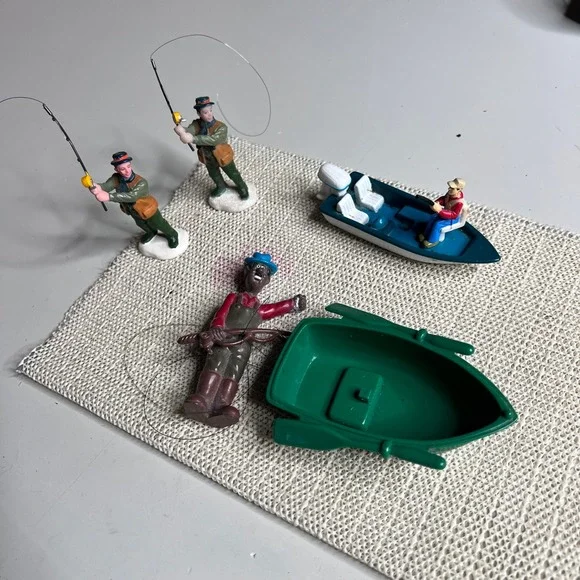 Lemax Christmas Village Fishing Figurines‎ and Boats Set 6 Piece Mixed Lot