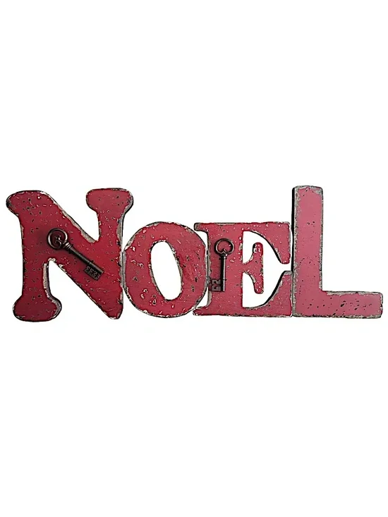 Vintage-style NOEL Christmas Hand Carved & Painted Sign 21”x7.5” Wood Wall Decor