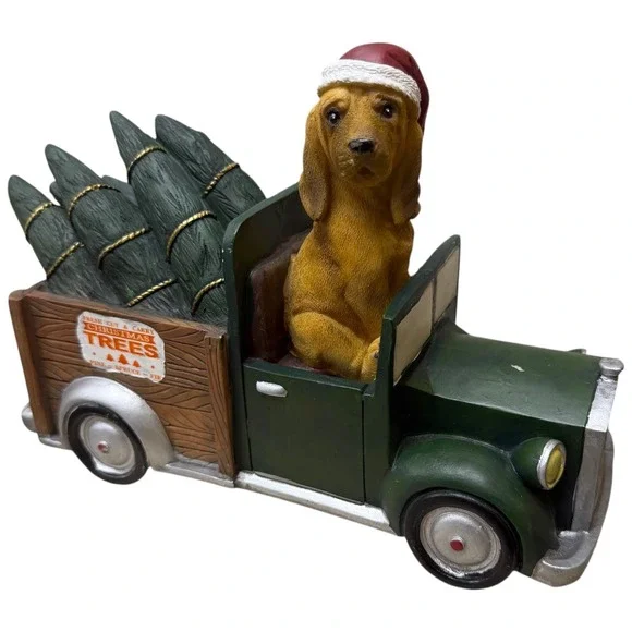 Holiday Christmas Santa Hat Yellow Lab Hound Dog Red Truck Tree Figurine‎