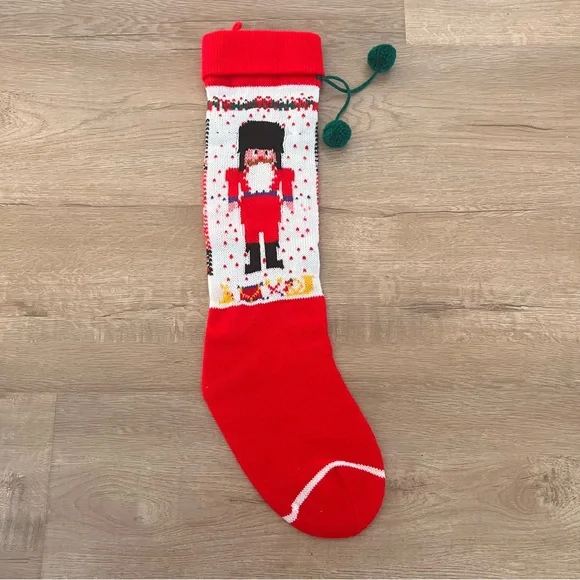 Red Knit Christmas Stocking - Nutcracker‎ 21”