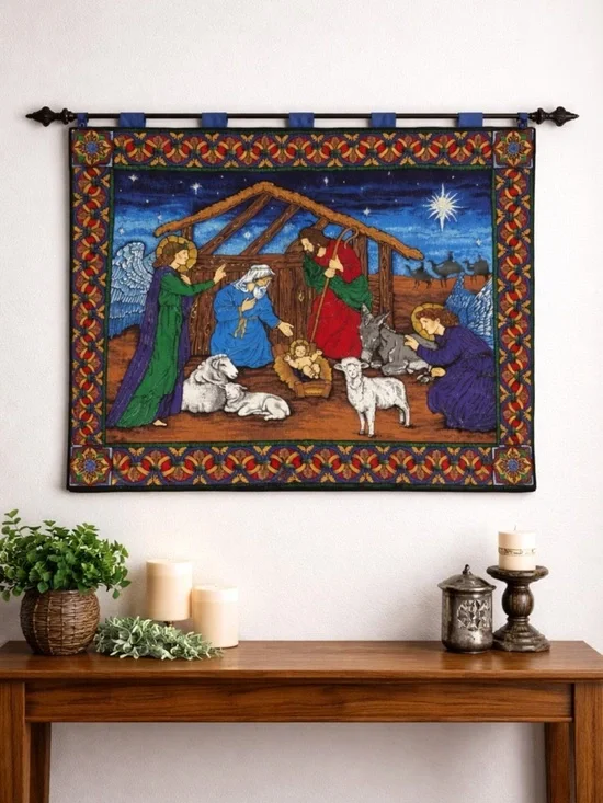 Christmas Nativity VIP Cranston Print Works Wall Hanging with Glitter Paint