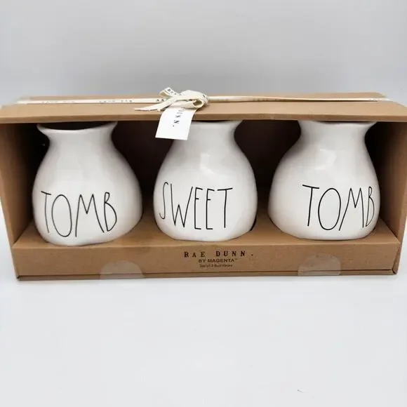 Rae Dunn Halloween Bud Vases 3 Piece Set Tomb Sweet Tomb Ivory Spooky Decor