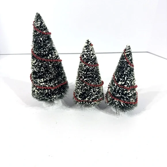 Dept. 56 Bottle Brush Frosted Trees Christmas Village Lot of 3