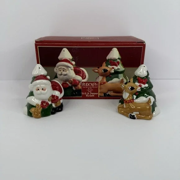 Lenox Rudolph The Red Nosed Reindeer And Santa Claus Salt & Pepper Shakers