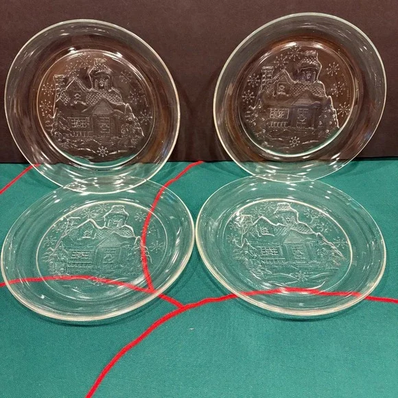 VTG 4-Arcoroc France Chalet Snow Cabin Clear Glass‎ 7.5