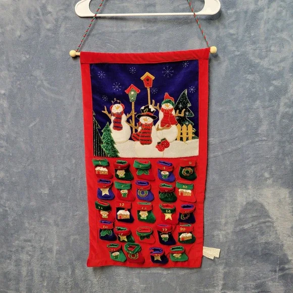 Christmas Snowman Advent Calendar Wall Hanging 24 Days Stockings Holiday‎ Decor