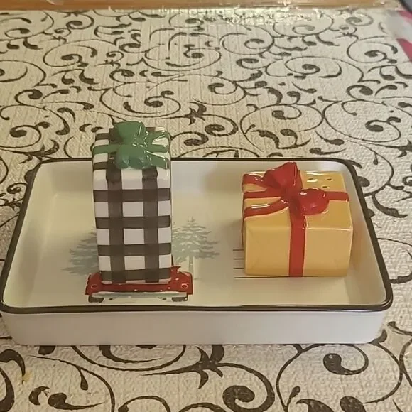 Hallmark Salt and Pepper Shakers and Tray