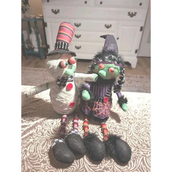 Mummy & Witch Shelf Sitter Halloween Plush Decoration Monster Bead‎ Legs