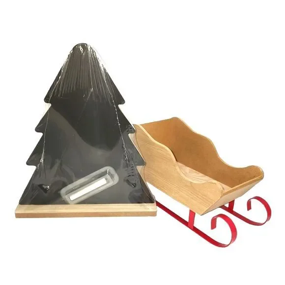Holiday Decor Bundle of Wood & Metal‎ Sled and Christmas Tree Chalkboard