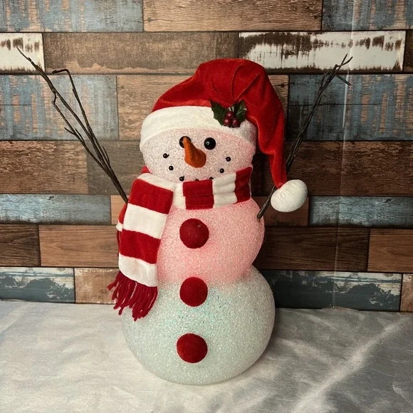 Vintage Large Melted Plastic Popcorn‎ Snowman Color Changing Light 16