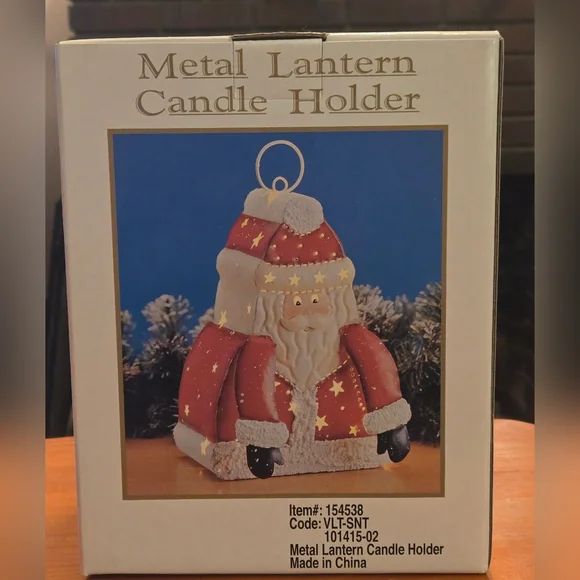 New Vintage‎ Metal Lantern Candle Holder Luminary Santa Claus Christmas 8 1/2