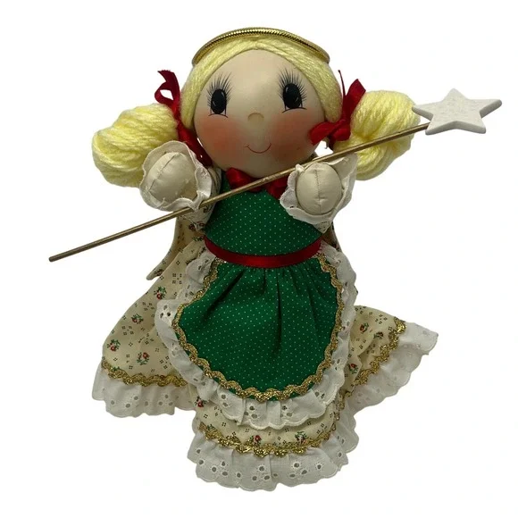 Kammerer 1983 #6 Angel Porcelain Hand Painted Christmas Tree Topper Big Eyes