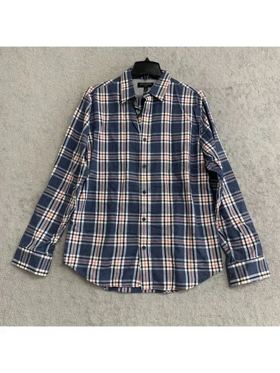 Banana Republic Men's Medium Slim Fit Plaid Button-Down Shirt Blue/Red P0063