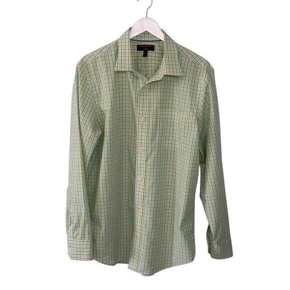 Banana Republic Non-Iron Classic Fit teal and yellow checked cotton button down
