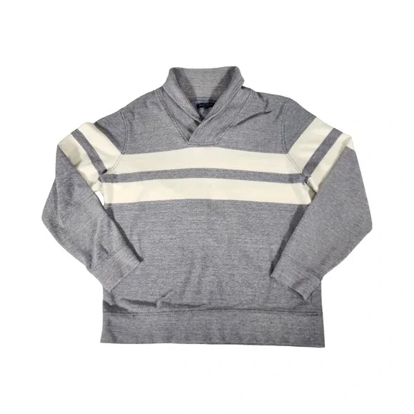 Banana Republic Mens‎ Heathered Gray Shawl Collar Stripe Pullover Sweatshirt L