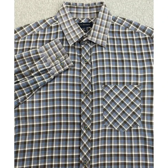 Banana Republic Shirt Men Medium (15-15.5)  Plaid Cotton Blend Stretch Button Up
