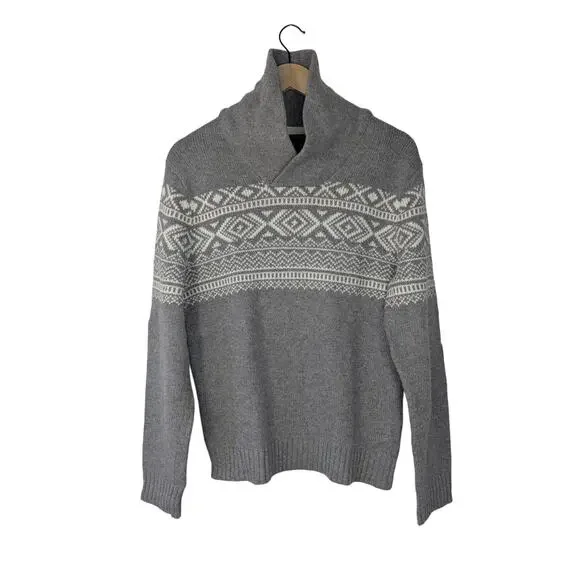 Banana Republic Men's Cotton Wool Blend Fair Isle Shawl Collar Sweater