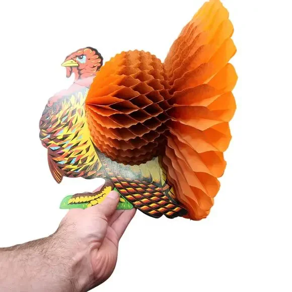 Beistle Co Thanksgiving Turkey Paper and Honeycomb Decoration Vintage Holiday