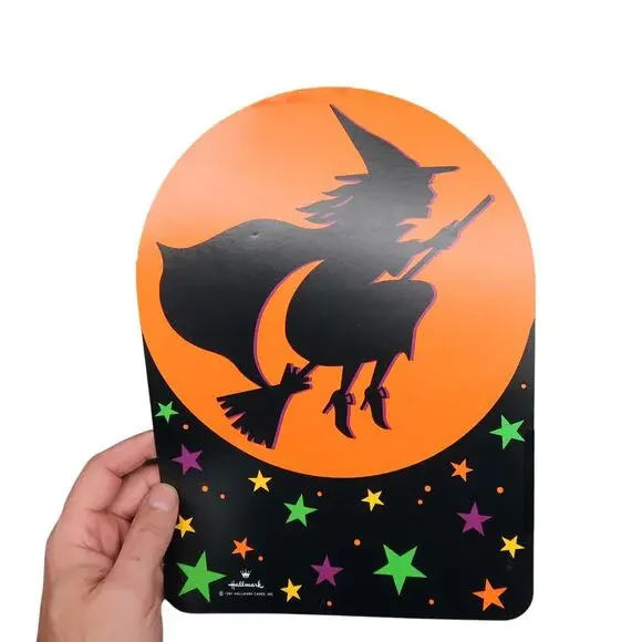 Hallmark Halloween Witch & Moon Die Cut Paper Window Decoration Vintage 1991