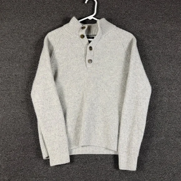 Banana Republic Italian Recyl Wool Waffle Knit Mock Neck Henley Sweater Grey L