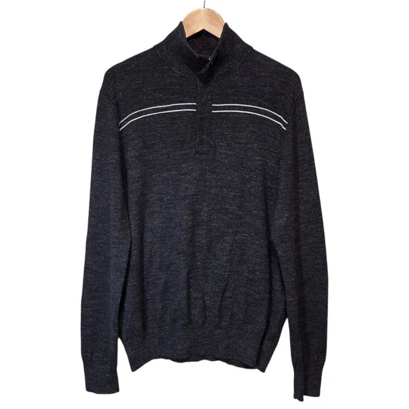 Banana Republic Mens‎ Sweater Dark Heather Gray Striped 1/4 Zip Size L Preppy