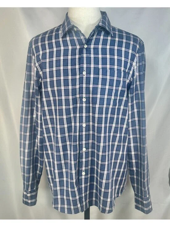 Banana Republic Check Plaid Untucked Button Up Blue Mens L