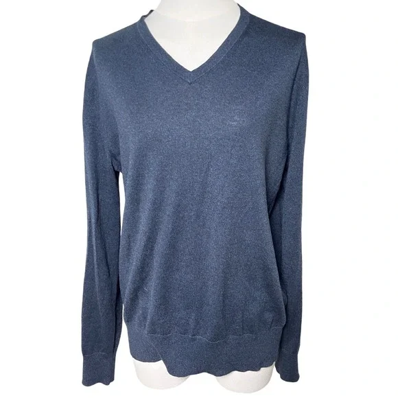 Dark Navy Silk Cotton Cashmere V-Neck‎ Sweater Banana Republic Small