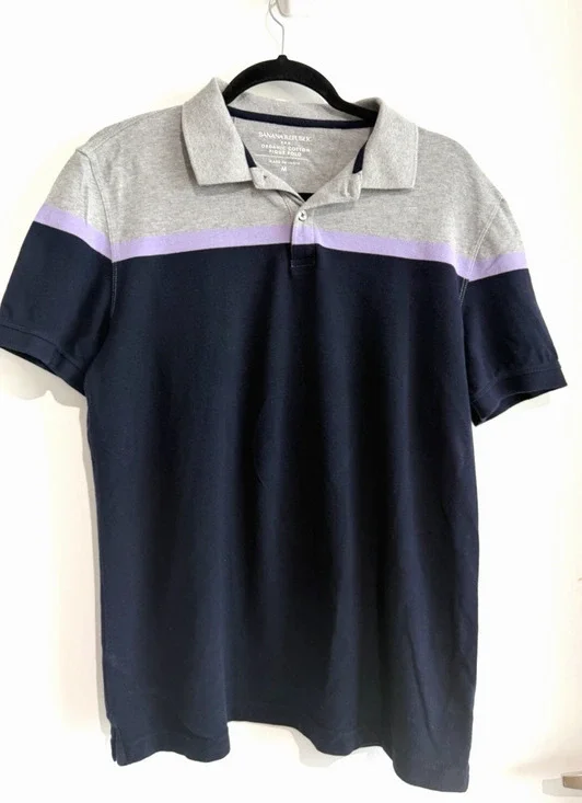 Banana Republic Organic Cotton Pique Polo Short Sleeve Blue gray lavender Size-M