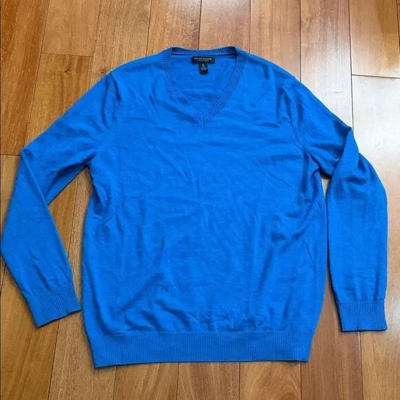 Banana Republic Men's Bright Blue V-Neck Extra Fine Merino‎ Wool Sweater Size XL