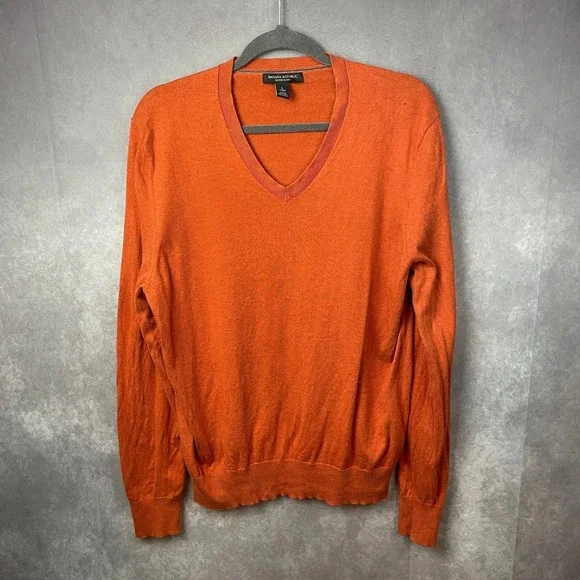 Banana Republic Sweater Mens L Orange Silk Cotton‎ Cashmere Luxury Blend V-Neck