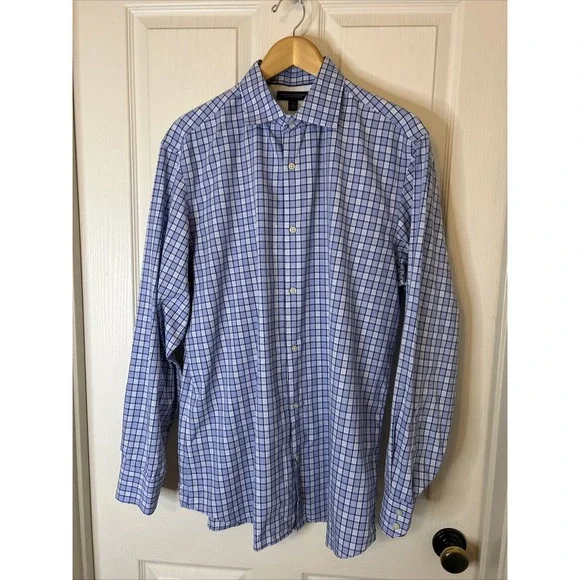 Banana Republic non iron slim fit men's‎ LS shirt size XL blue plaid