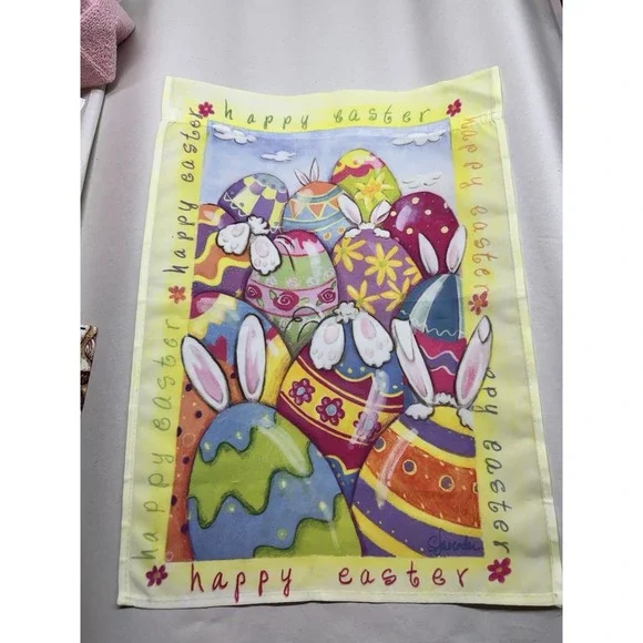 Easter House Flag Bunny & Eggs Egg Hunt Humor Yellow 12 X 17 Inch S.‎ LAVENDER