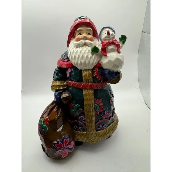 Santa Claus Figurine with Snowman and Gift‎ Sack Festive Holiday Decor