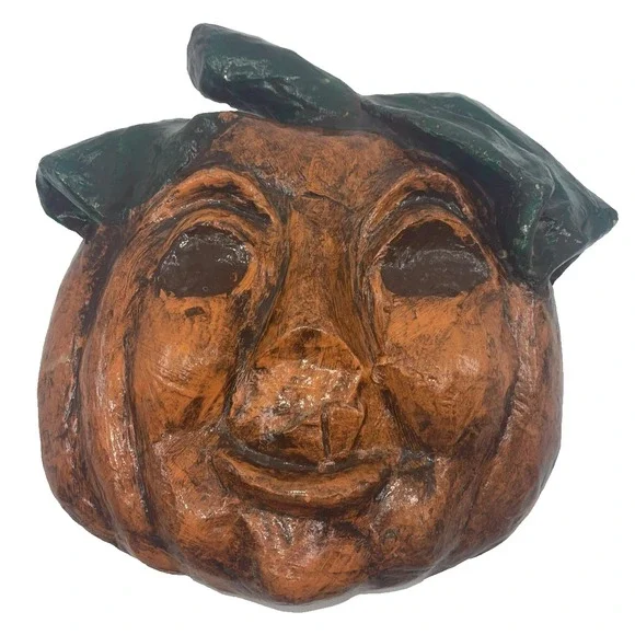 Vintage‎ Jack O Lantern Pumpkin Crazy Face Paper Mache Folk Art Halloween 11